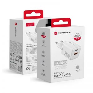 FORCELL F-ENERGY Mini GaN III VT-25B putni punjac 1 x Type C + 1 x USB A. PD QC4.0 25W bela