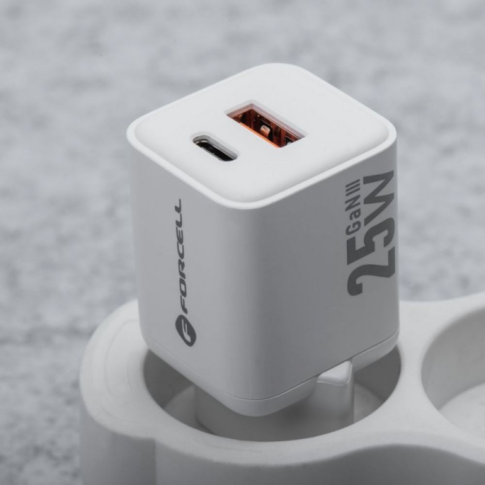 FORCELL F-ENERGY Mini GaN III VT-25B kucni punjac 1 x Type C + 1 x USB A. PD QC4.0 25W bela