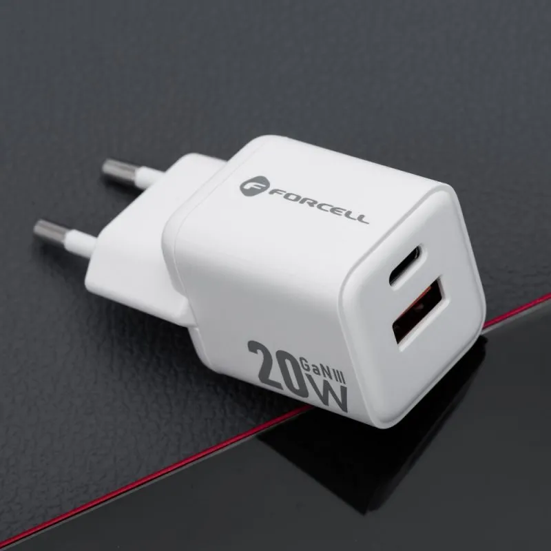 FORCELL F-ENERGY Mini GaN III VT-35A kucni punjac 1 x Type C + 1 x USB A. PD QC4.0 20W bela