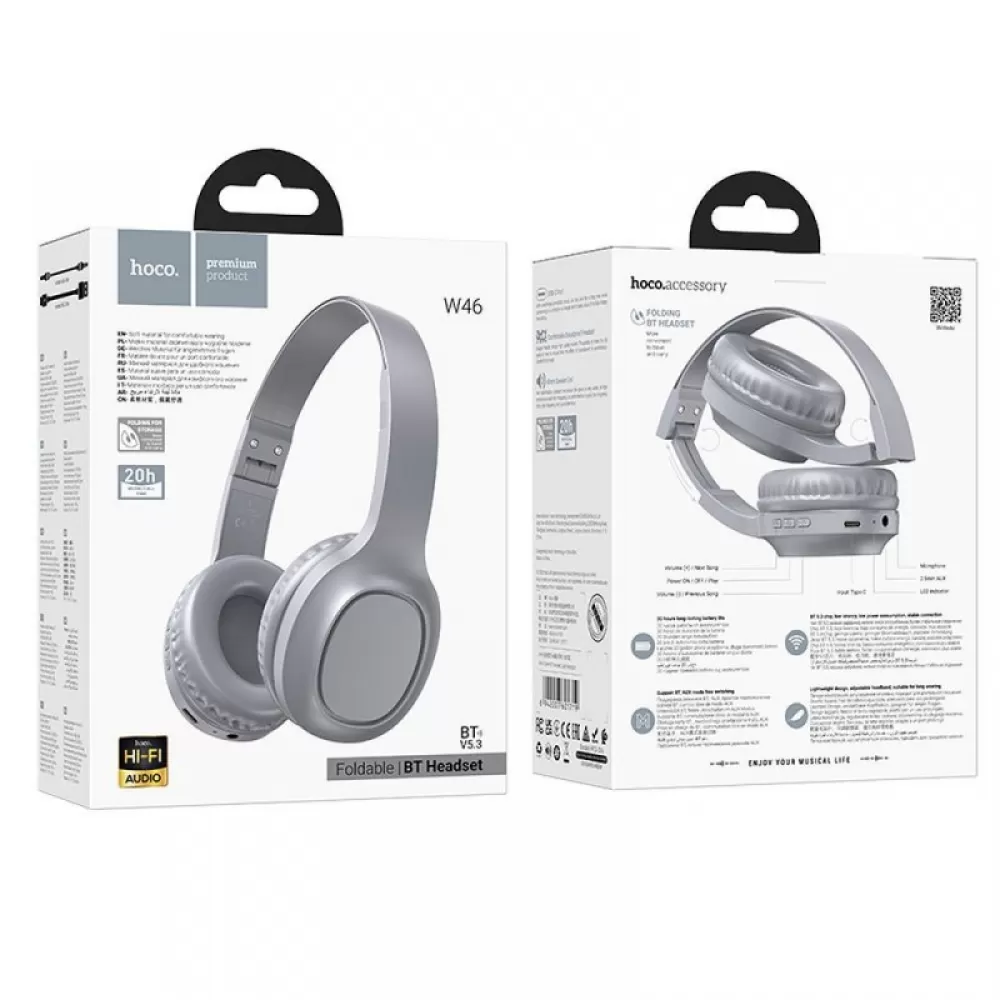 HOCO bezicne bluetooth slusalice W46 svetloplavo sive