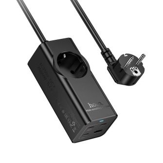 HOCO produzni kabal (kabl) 1 uticnica + USB A + 3 x Type C PD QC3.0 3A 67W NS9 2 m crni