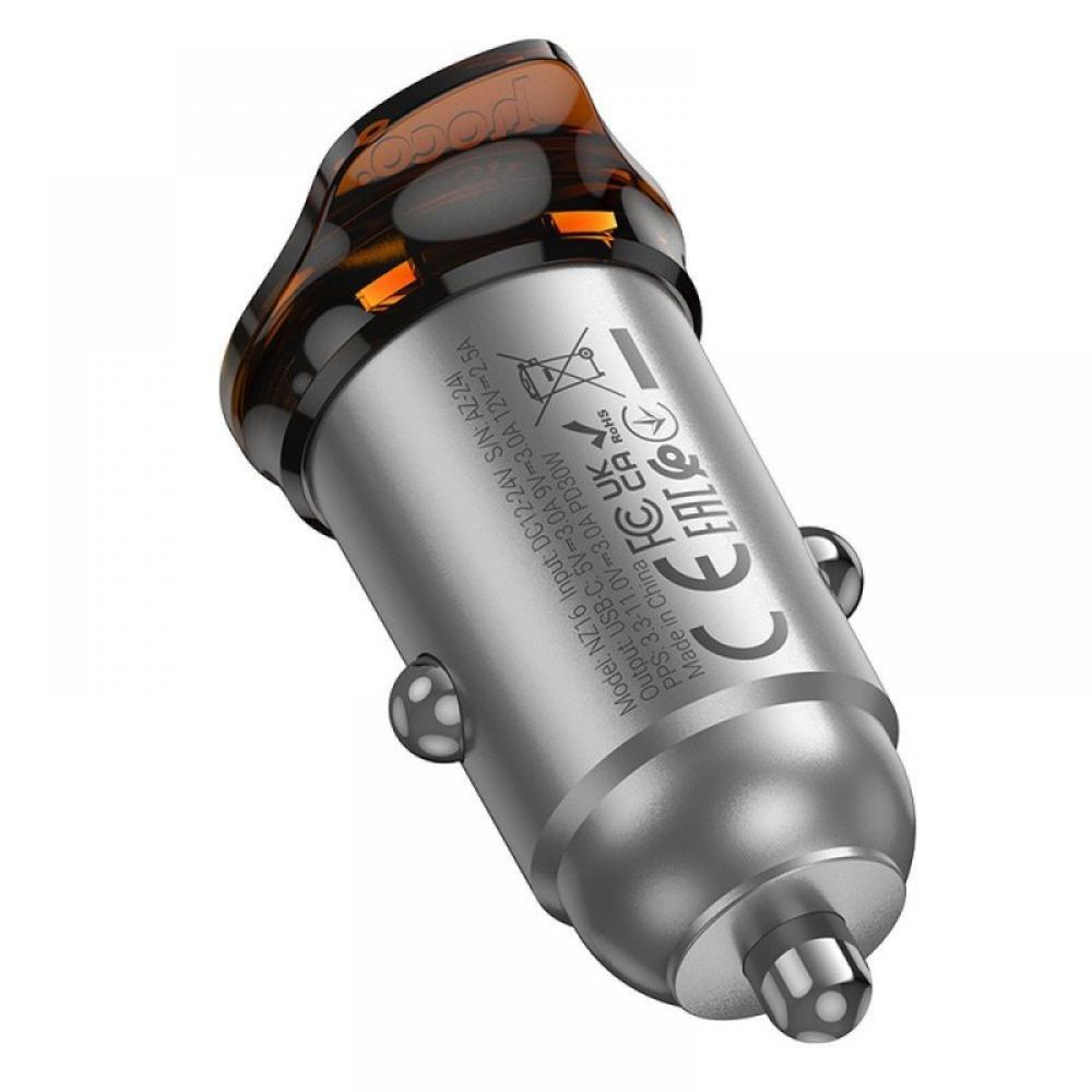 HOCO auto punjac Type C PD QC30W NZ16 metal sivi