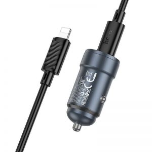 HOCO auto punjac Type C + Type C na Lightning PD QC30W Z57 metal sivi