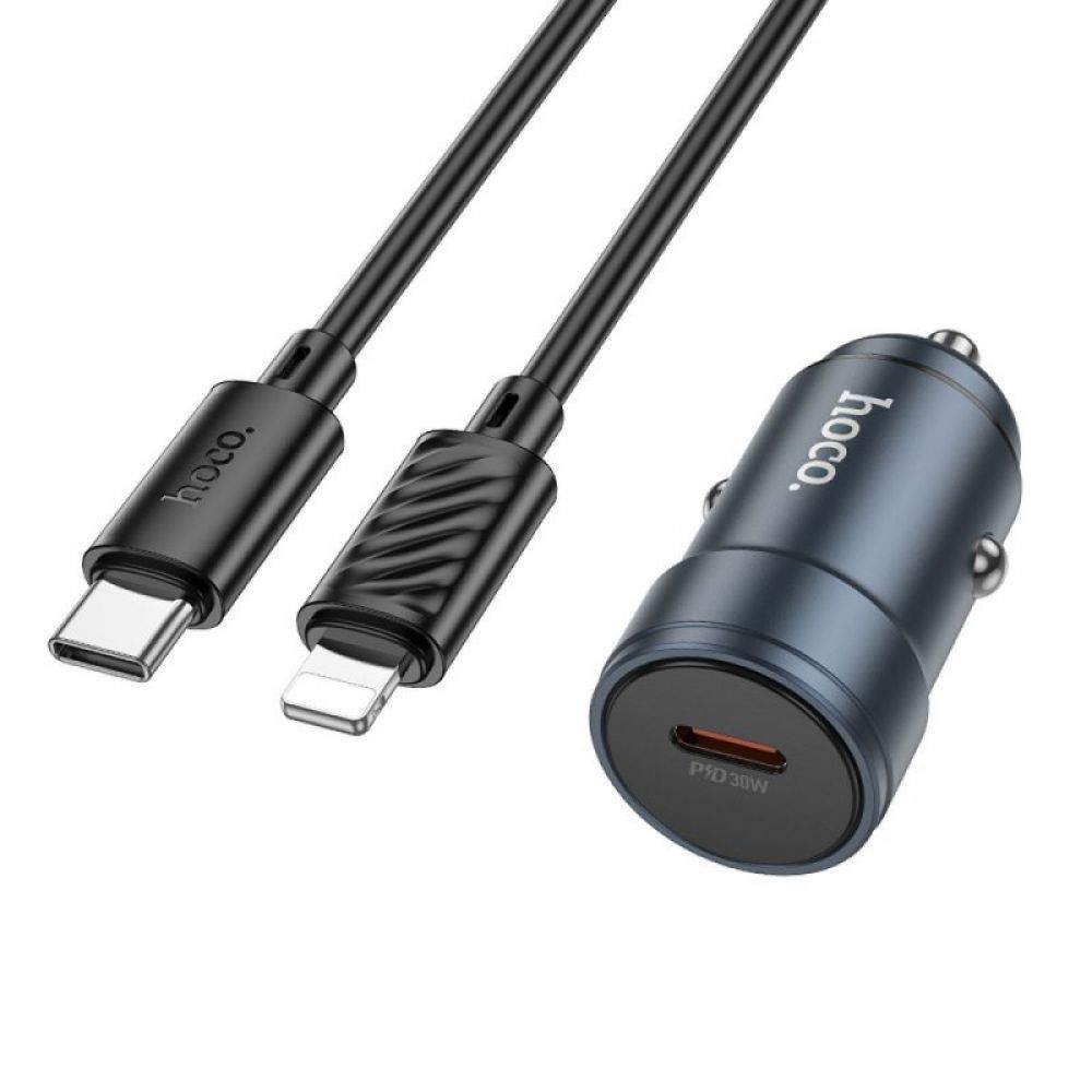 HOCO auto punjac Type C + Type C na Lightning PD QC30W Z57 metal sivi