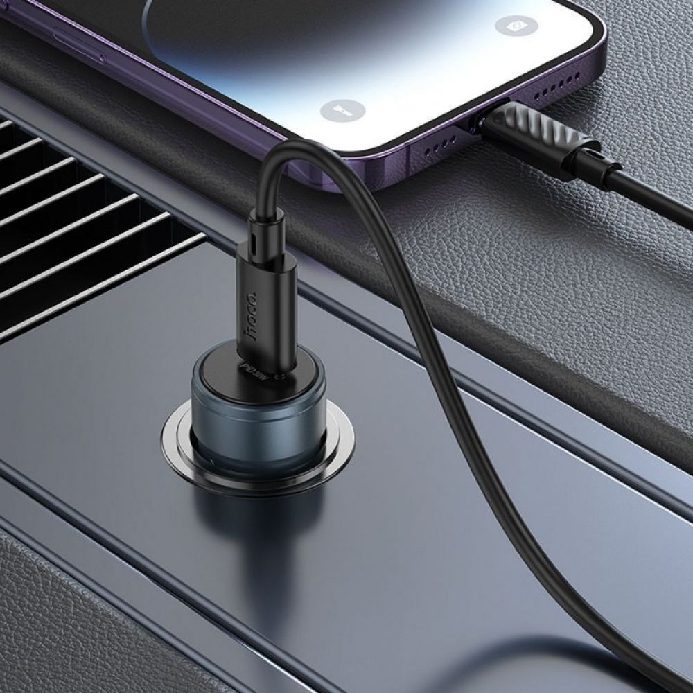 HOCO auto punjac Type C + Type C na Lightning PD QC30W Z57 metal sivi