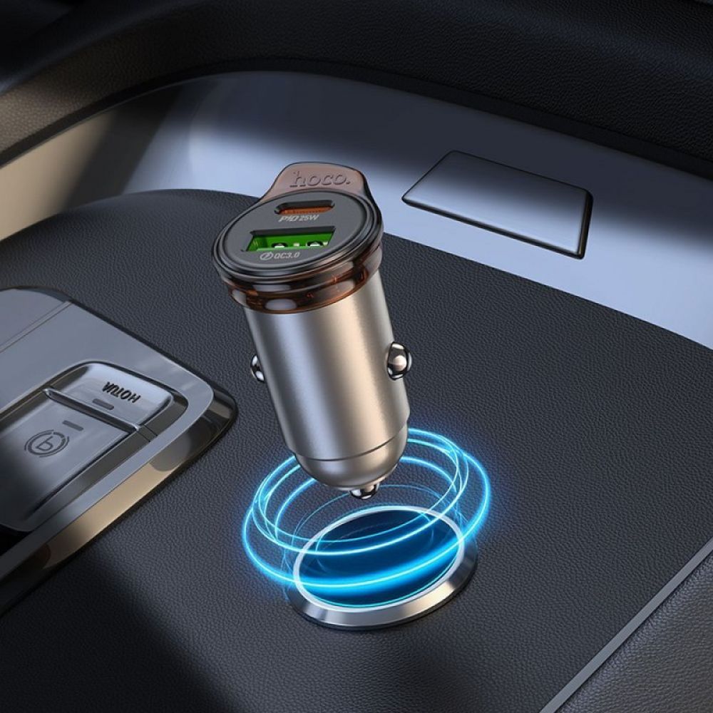 HOCO auto punjac USB A + Type C PD QC3.0 43W NZ16A metal sivi