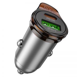 HOCO auto punjac USB A + Type C + Type C na Type C PD QC3.0 43W NZ16A metal sivi