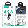 HOCO auto punjac USB A + Type C + Type C na Type C PD QC3.0 43W NZ16A metal sivi