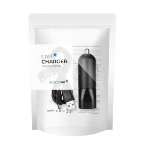 BLUE STAR auto punjac 2A USB A + USB A na Micro USB kabal (kabl) crni
