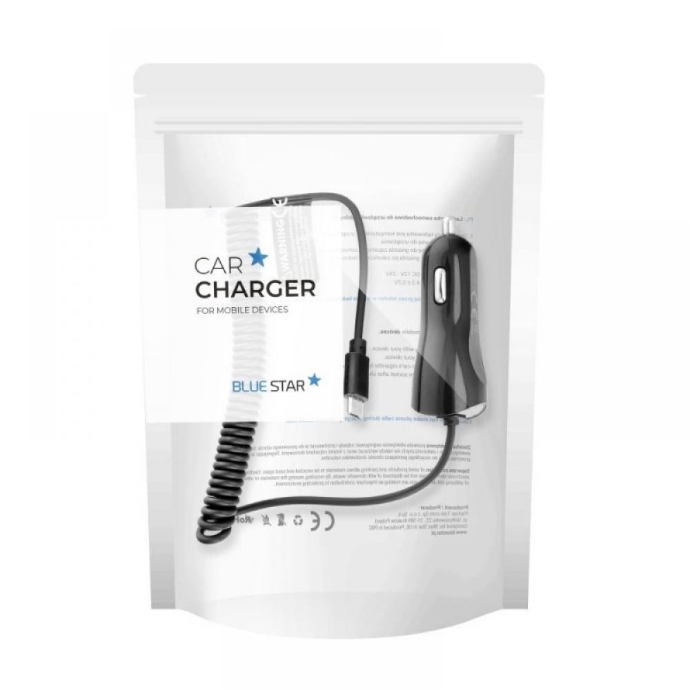 BLUE STAR auto punjac 2A s Micro USB kabal (kabl) crni