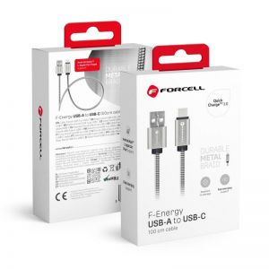 FORCELL F-ENERGY Metal C234 kabal (kabl) USB A na Type C QC3.0 2,4A 12W 1 m srebrni