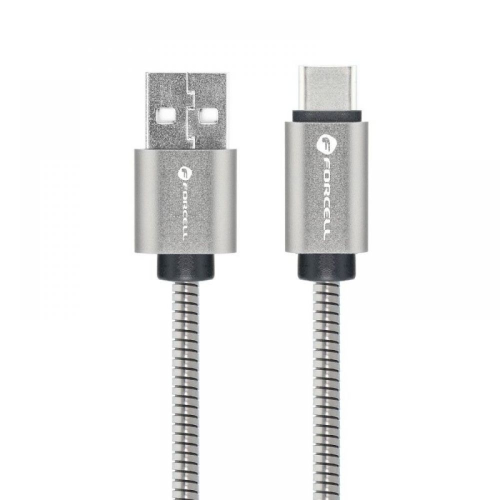 FORCELL F-ENERGY Metal C234 kabal (kabl) USB A na Type C QC3.0 2,4A 12W 1 m srebrni