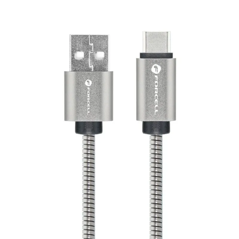 FORCELL F-ENERGY Metal C234 kabal (kabl) USB A na Type C QC3.0 2,4A 12W 1 m srebrni