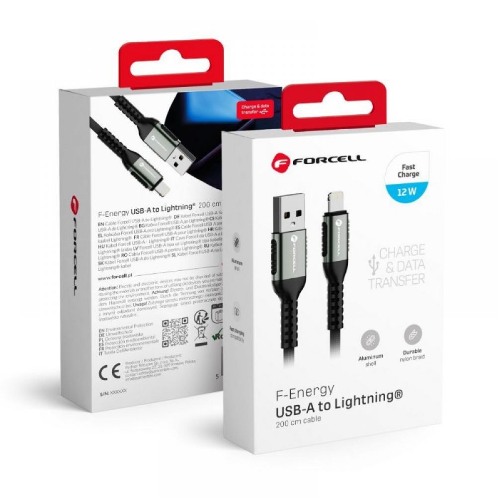 FORCELL F-ENERGY C257 kabal (kabl) USB A na Lightning 2,4A 12W Cafule 2 m crni