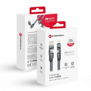 FORCELL F-ENERGY C241 4u1 kabal (kabl) Type C / USB A na Type C / Lightning QC PD 3A 60W 1 m krom
