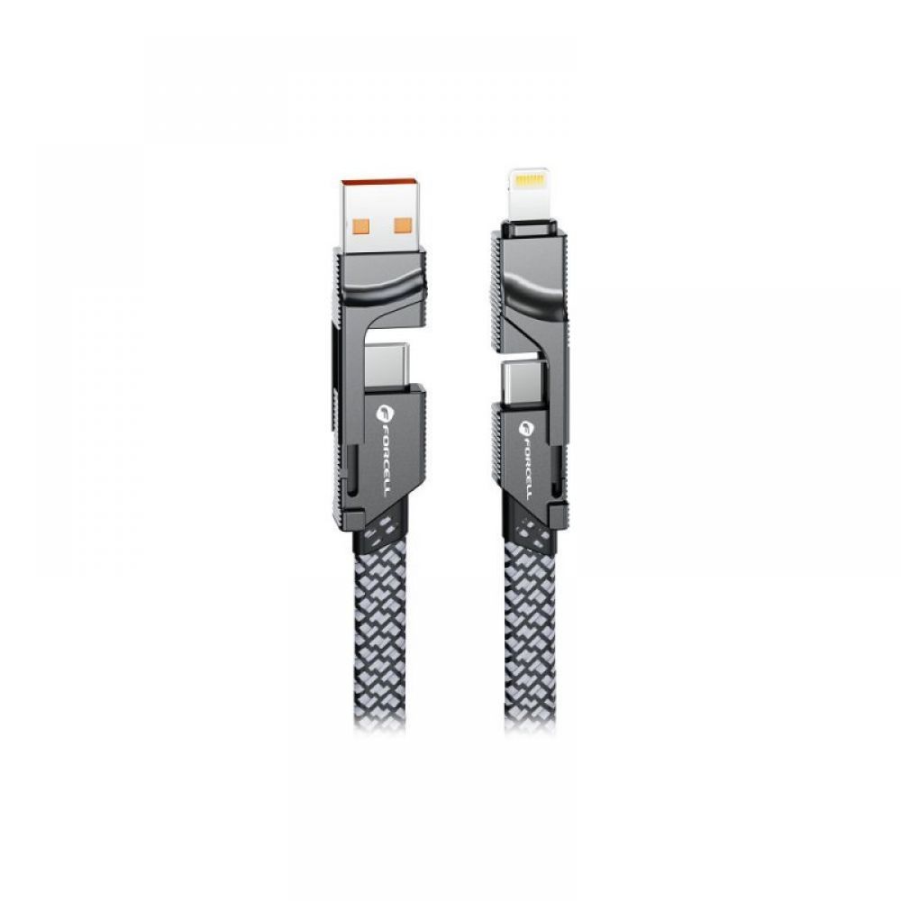 FORCELL F-ENERGY C241 4u1 kabal (kabl) Type C / USB A na Type C / Lightning QC PD 3A 60W 1 m krom