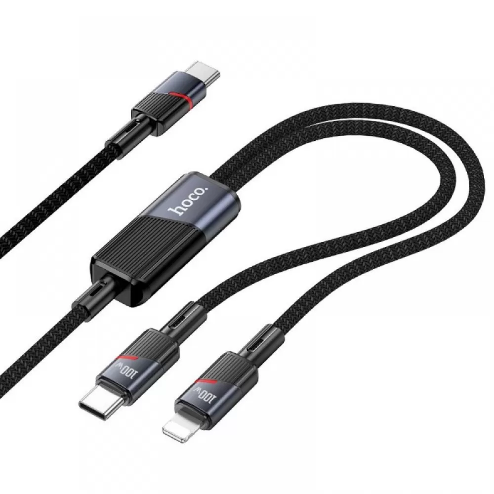 HOCO kabal (kabl) 2in1 Type C na Type C + Lightning 5A 100W U139 1,2 m crni