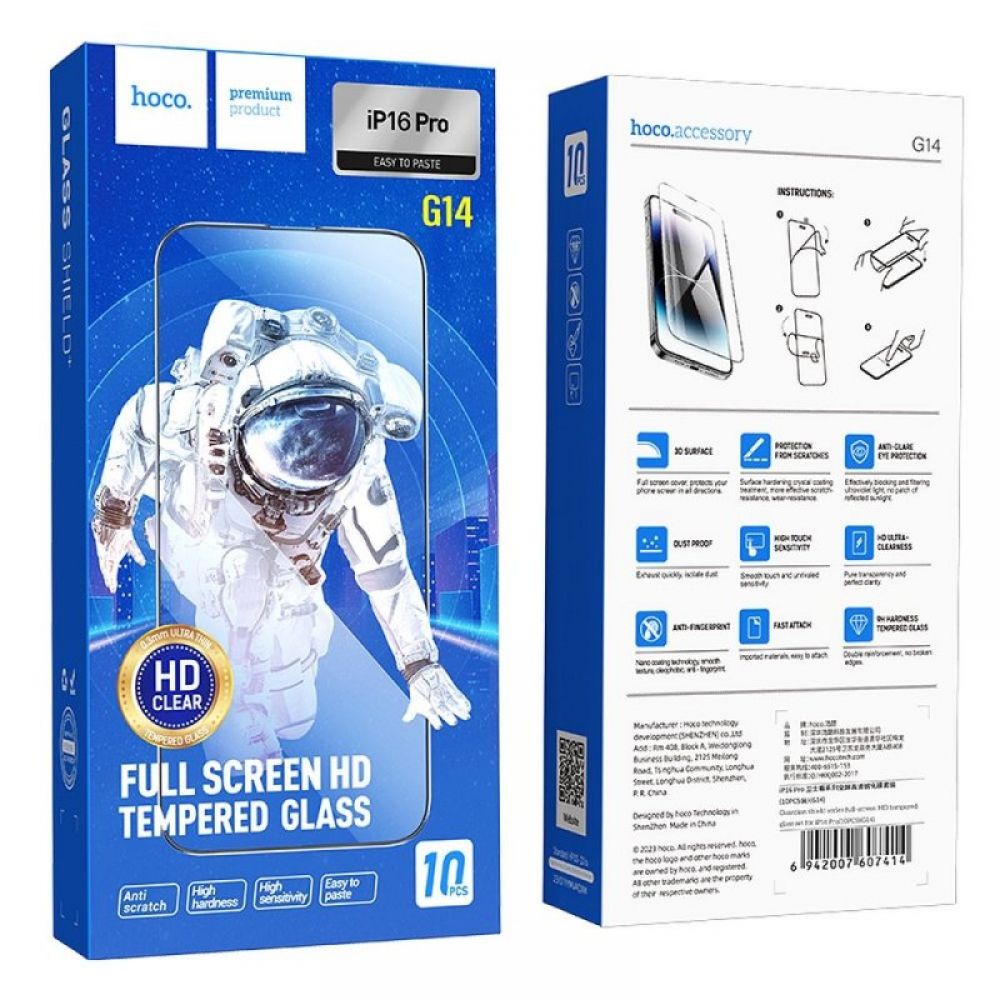 Zastitno staklo HOCO 5D set 10in1 G14 za iPhone 16 Pro crno (G14)