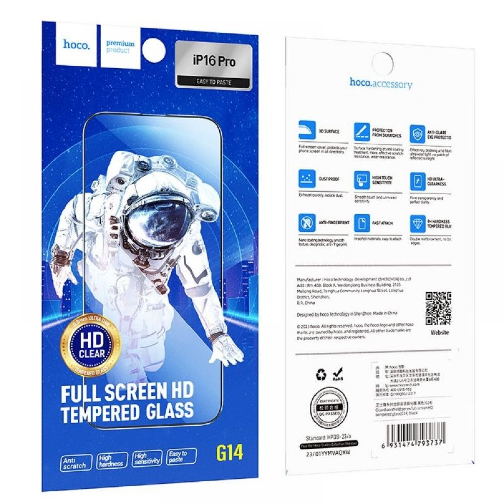 Zastitno staklo HOCO 5D set 10in1 G14 za iPhone 16 Pro crno (G14)