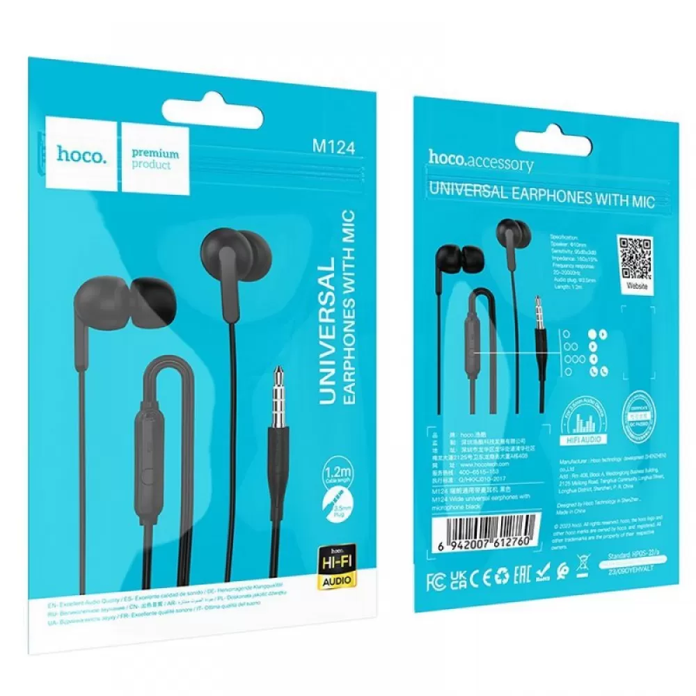 HOCO zicne slusalice Jack 3,5 mm s mikrofonom M124 bele