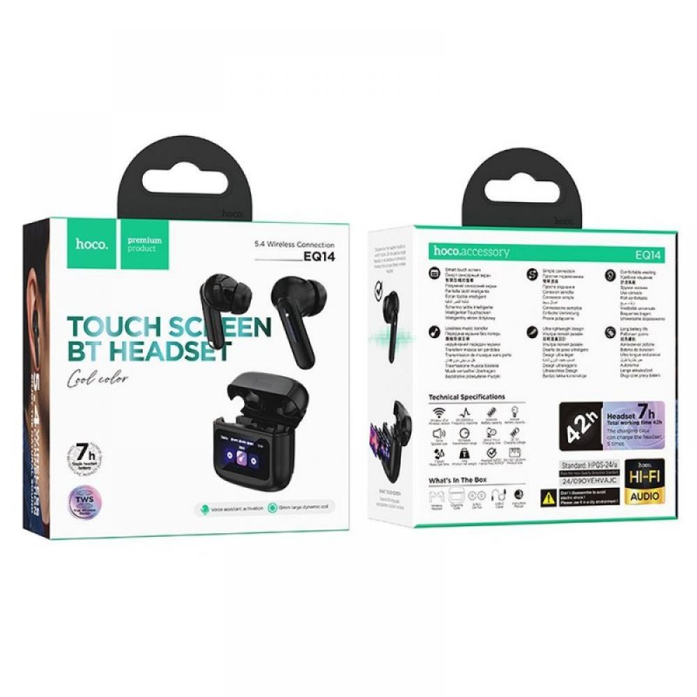 HOCO bezicne slusalice bluetooth s dodirnim ekranom TWS EQ14 crne