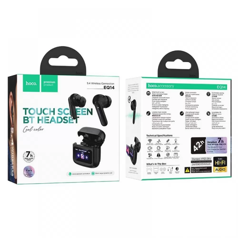 HOCO bezicne slusalice bluetooth sa dodirnim ekranom TWS EQ14 crne