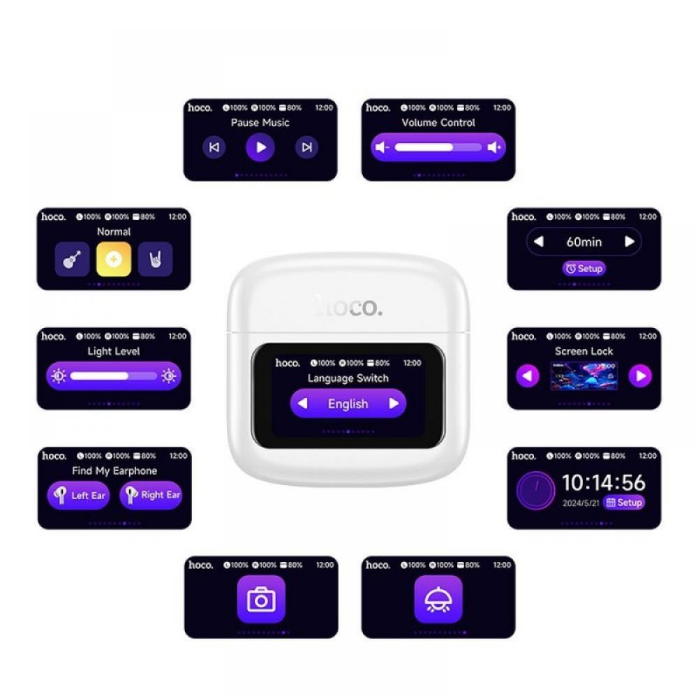 HOCO bezicne slusalice bluetooth s dodirnim ekranom TWS EQ14 bele