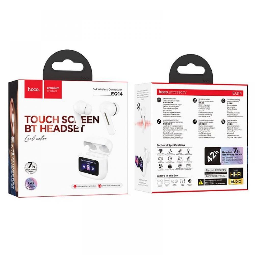 HOCO bezicne slusalice bluetooth s dodirnim ekranom TWS EQ14 bele