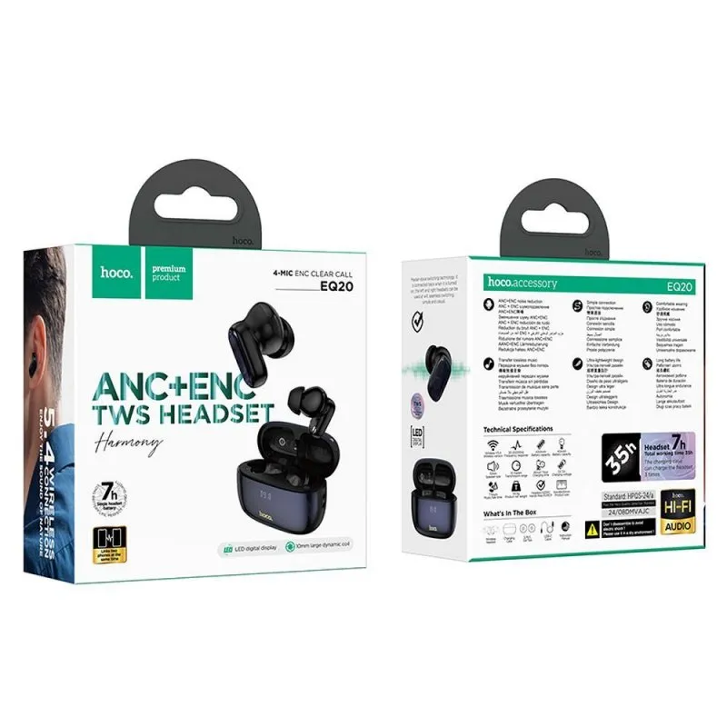 HOCO bezicne slusalice bluetooth TWS ANC + ENC EQ20 crne