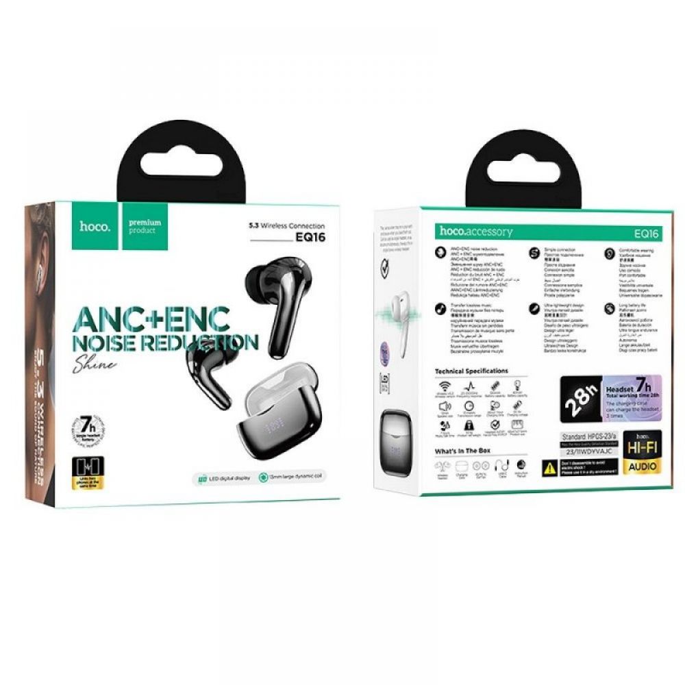 HOCO bezicne slusalice bluetooth TWS ANC ENC EQ16 crni sjaj