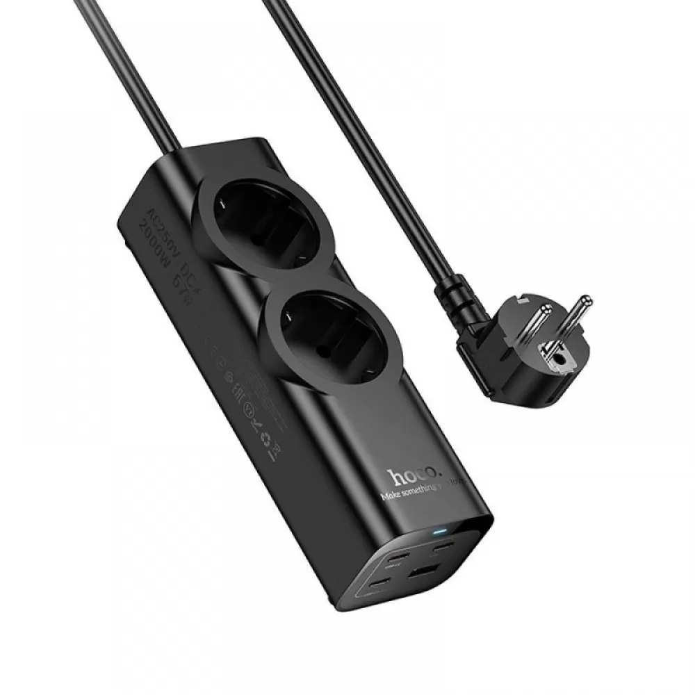 HOCO produzni kabal (kabl) 2 uticnice + USB A + 3 × Type C PD QC3.0 3A 67W NS10 2 m crni