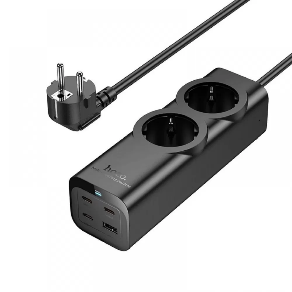 HOCO produzni kabal (kabl) 2 uticnice + USB A + 3 × Type C PD QC3.0 3A 67W NS10 2 m crni