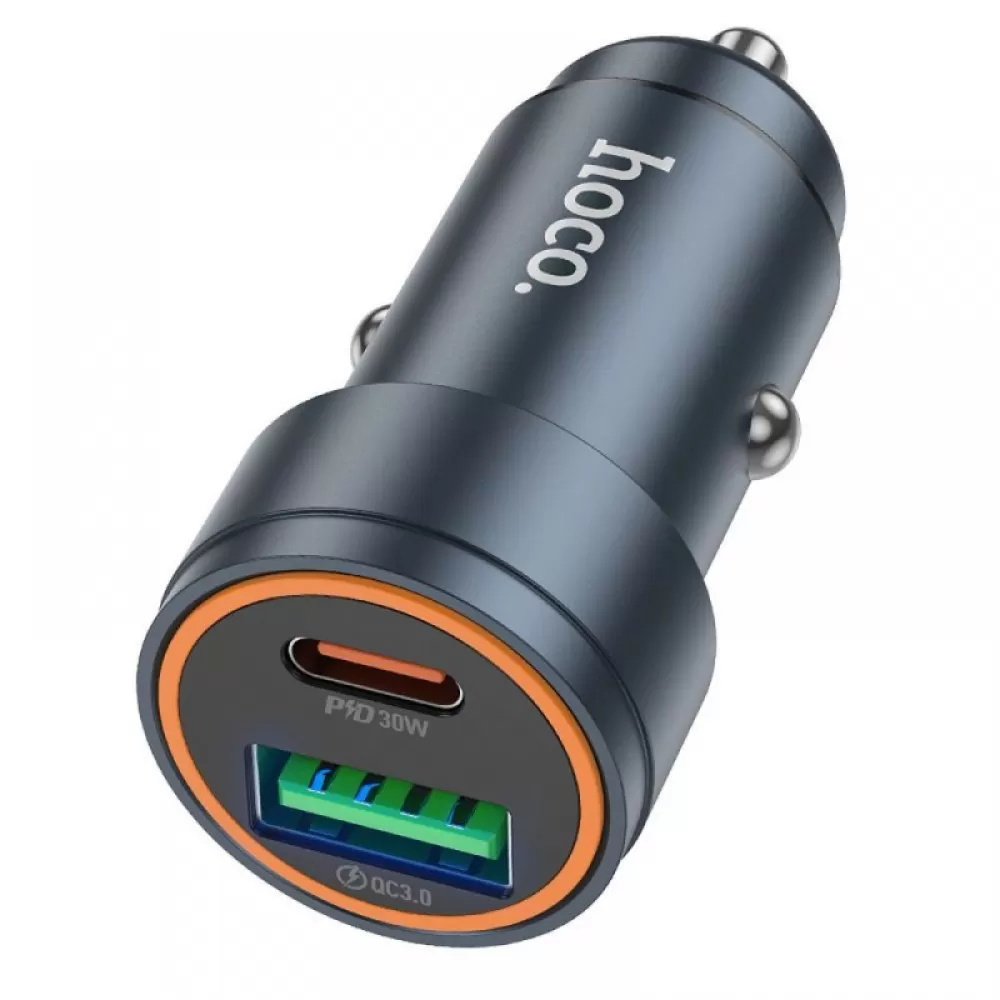 HOCO auto punjac USB A + Type C PD QC3.0 3A 30W Z57A metal sivi