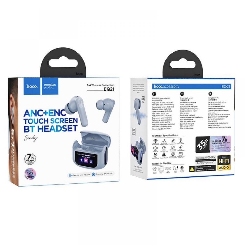 HOCO bežične Bluetooth slušalice sa touch screen-om TWS ANC + ENC EQ21 plave