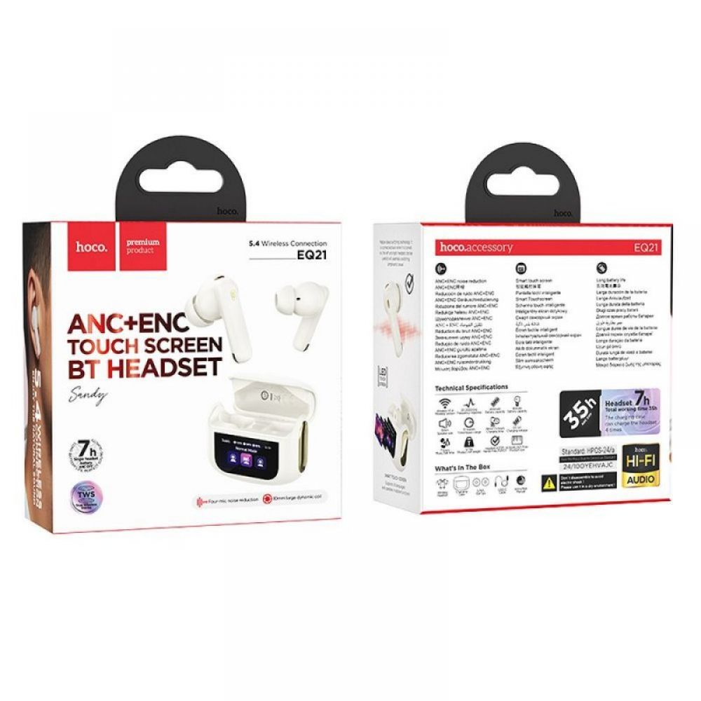 HOCO bežične Bluetooth slušalice sa touch screen-om TWS ANC + ENC EQ21 bele