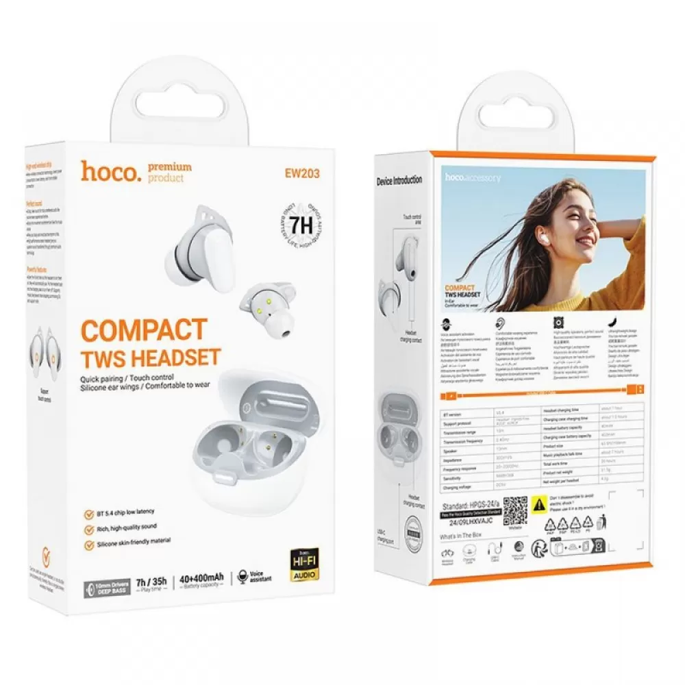 HOCO bežične Bluetooth slušalice TWS EW203 bele