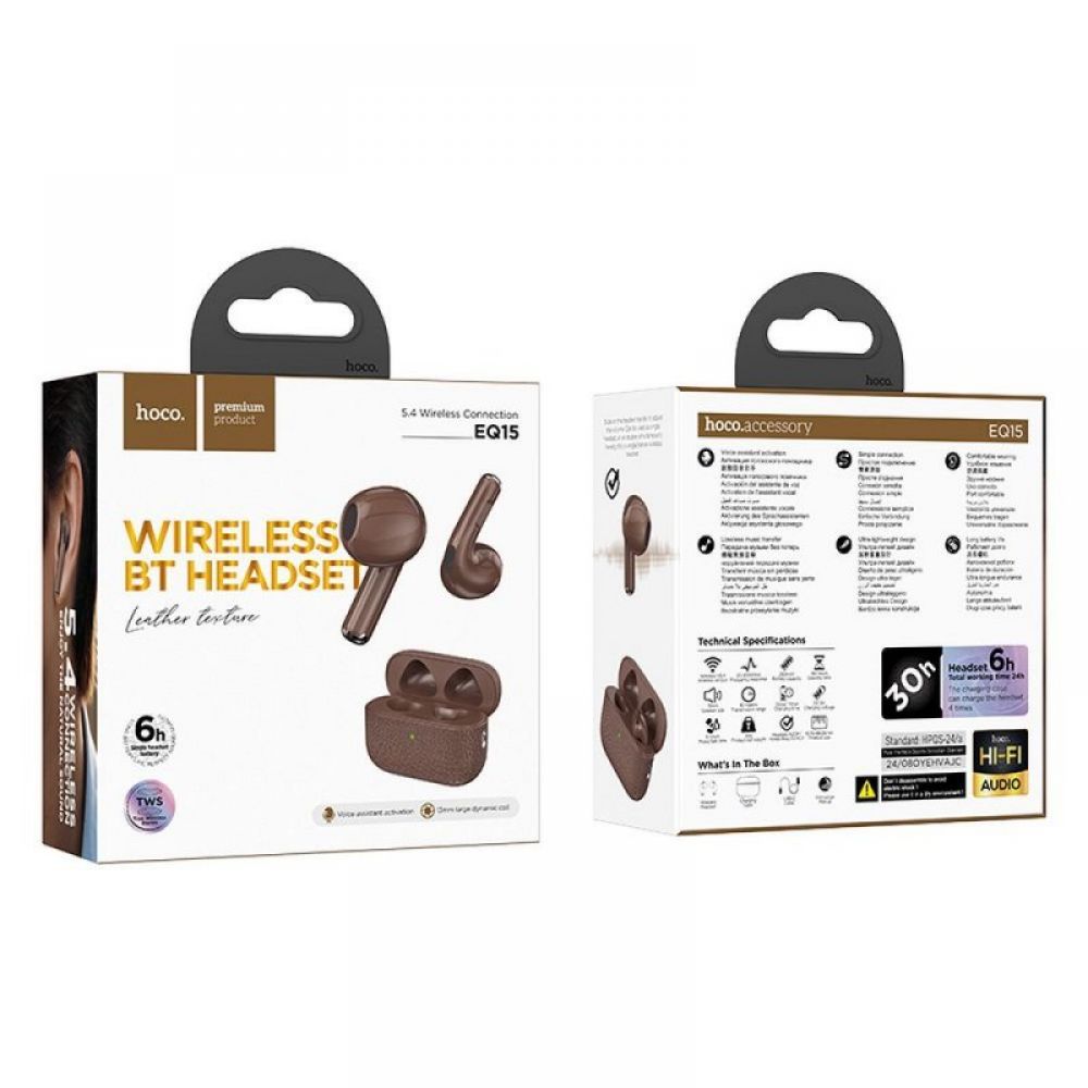 HOCO bežične Bluetooth slušalice TWS EQ15 braon