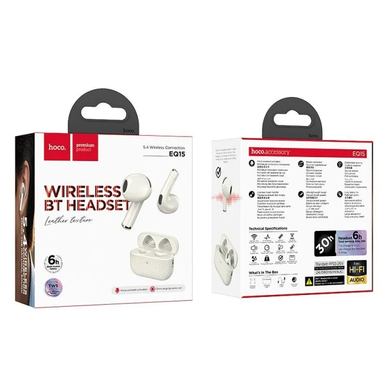 HOCO bežične Bluetooth slušalice TWS EQ15 bele