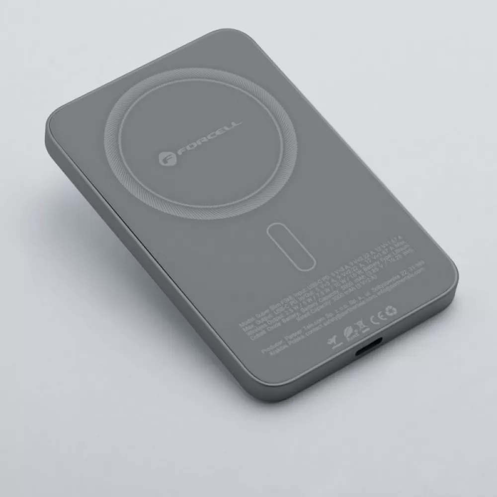 FORCELL F-ENERGY F5K8 Super Slim powerbank kompatibilan sa MagSafe PD3.0 QC4.0 15W 5000 mAh siva