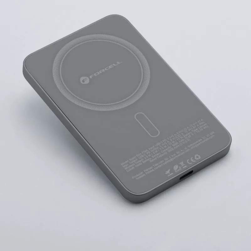 FORCELL F-ENERGY F5K8 Super Slim powerbank kompatibilan sa MagSafe PD3.0 QC4.0 15W 5000 mAh siva