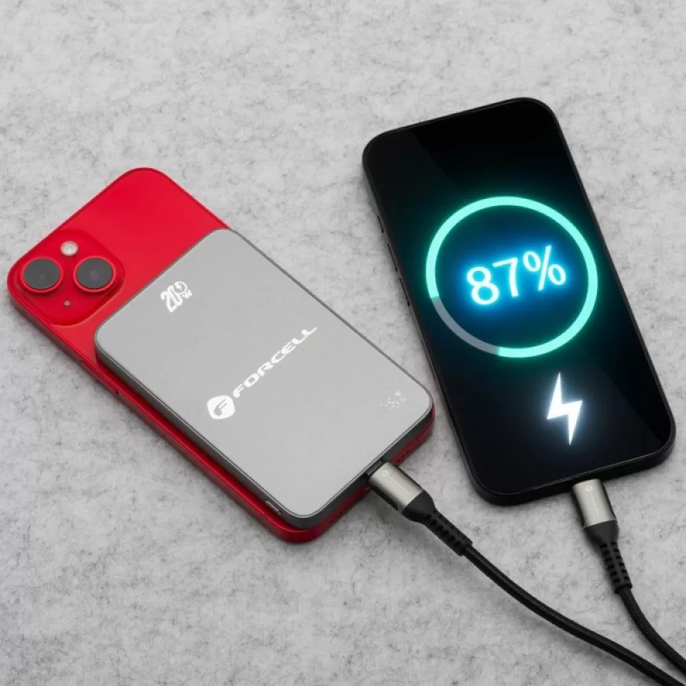 FORCELL F-ENERGY F5K8 Super Slim powerbank kompatibilan sa MagSafe PD3.0 QC4.0 15W 5000 mAh siva