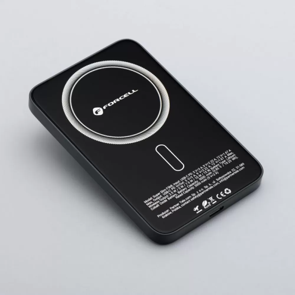 FORCELL F-ENERGY F5K8 Super Slim powerbank kompatibilan sa MagSafe PD3.0 QC4.0 15W 5000 mAh crna