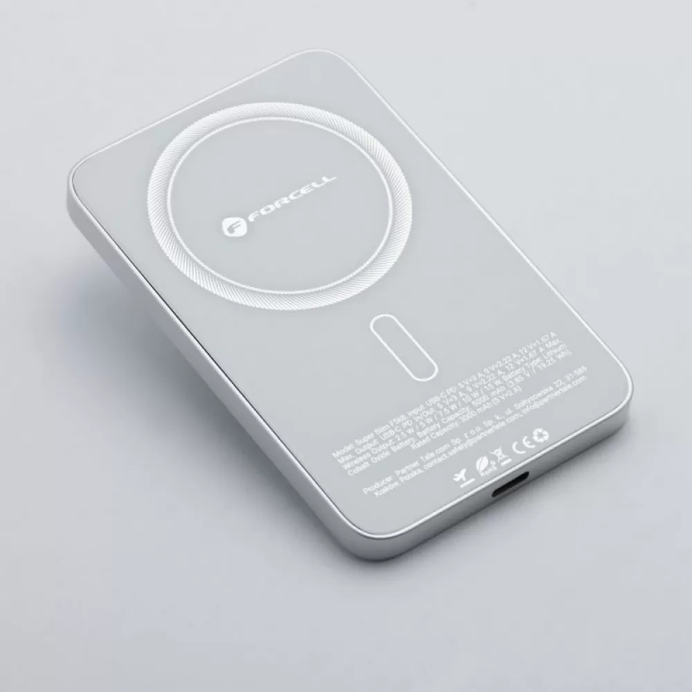 FORCELL F-ENERGY F5K8 Super Slim powerbank kompatibilan sa MagSafe PD3.0 QC4.0 15W 5000 mAh bela