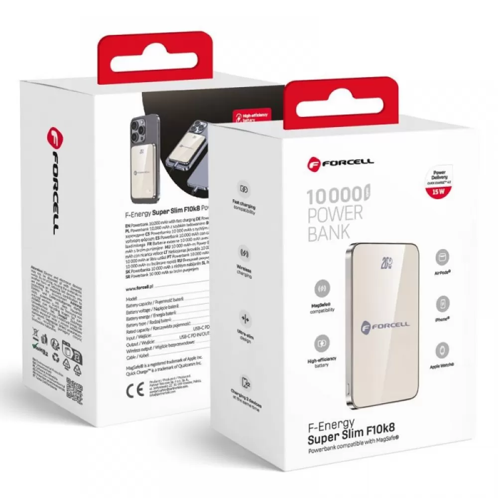 FORCELL F-ENERGY F10K8 Super Slim powerbank kompatibilan sa MagSafe PD3.0 QC4.0 15W 10000 mAh titanium