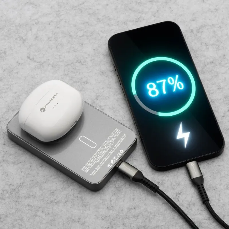 FORCELL F-ENERGY F10K8 Super Slim powerbank kompatibilan sa MagSafe PD3.0 QC4.0 15W 10000 mAh siva