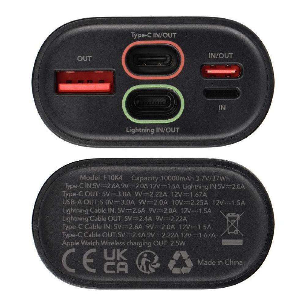 FORCELL F-ENERGY F10K4 powerbank kompatibilan sa Apple Watch PD QC3.0 3A 22.5W 10000 mAh crni
