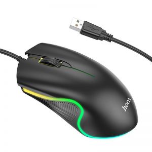 HOCO žičani kompjuterski miš USB A 1000 DPI sa osvetljenjem GM19 crni