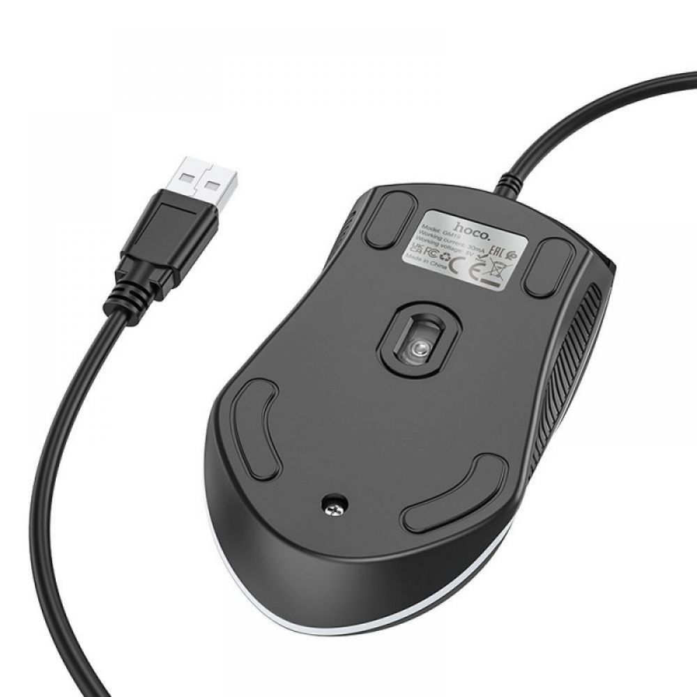 HOCO žičani kompjuterski miš USB A 1000 DPI sa osvetljenjem GM19 crni
