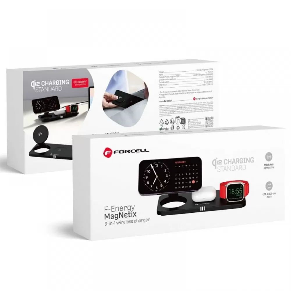 FORCELL F-ENERGY MagNetix 3w1 QI2 20.5W bežično punjenje kompatibilno sa MagSafe crno