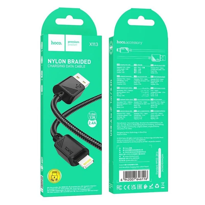 HOCO kabl USB A na Lightning 2.4A X113 1 m crna